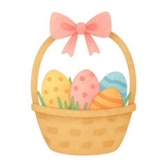 PNG Colorful Easter eggs in basket.