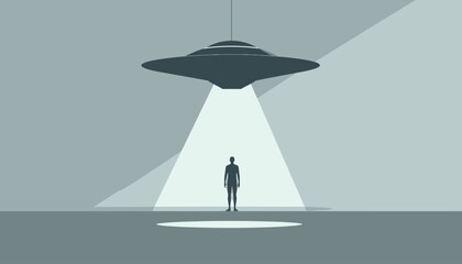 Obraz premium UFO Abduction Concept with Silhouette of Person