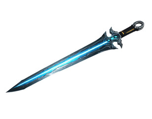 Naklejka premium A sword with a bright blue glow emitting from its hilt