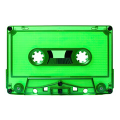 Naklejka premium A close-up shot of a green cassette tape on a clean white background, perfect for music or nostalgia-related uses