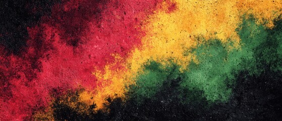 Black History Month February abstract background with grunge Pan-African flag colors red yellow green and black