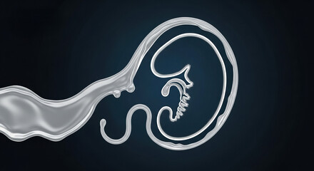 Fototapeta premium Abstract representation of an embryo in a fluid-like form, life,growth,and development against a dark background.concept of the Center for Reproductive Medicine,IVF.Copy Space.
