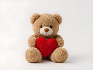 Obraz premium Cute Teddy Bear Holding Red Heart Isolated on White Background. Valentine's Day Concept. 