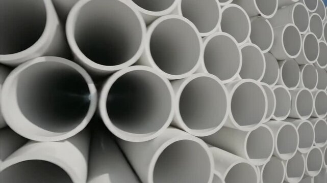 Seamless pattern of white PVC pipes for construction and plumbing applications, abstract background
