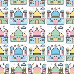 Fototapeta premium Colorful Mosque Pattern for Islamic Celebrations and Ramadan. EPS Editable