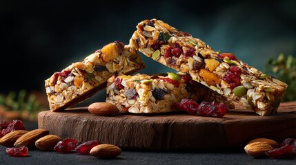 Fototapeta premium granola bars with nuts and dried fruits 