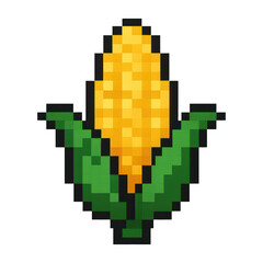 Fototapeta premium PNG Pixelated corn with green leaves.