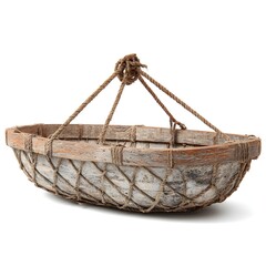 Obraz premium Traditional wooden fish basket with aged texture isolated on white background rustic fishing heritage product photography