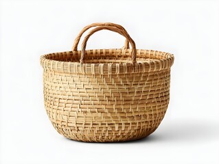 Fototapeta premium Compact shrimp basket with fine woven pattern isolated on white background fishing equipment photography