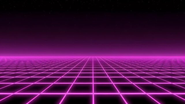 Experience a mesmerizing neon grid landscape under a starry night sky, perfect for adding a touch of futuristic vibes to your project