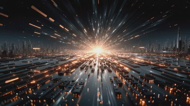 Futuristic Cityscape with Light Trails: A mesmerizing cityscape, ablaze with a symphony of light trails, embodies the essence of innovation, showcasing a world on the cusp of tomorrow.