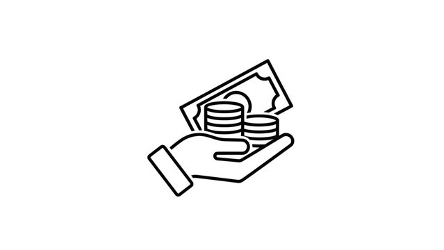 Hand holding money and coins icon illustration.
