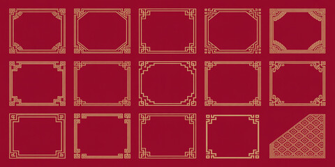 Fototapeta premium Elegant maroon frames with ornate gold borders