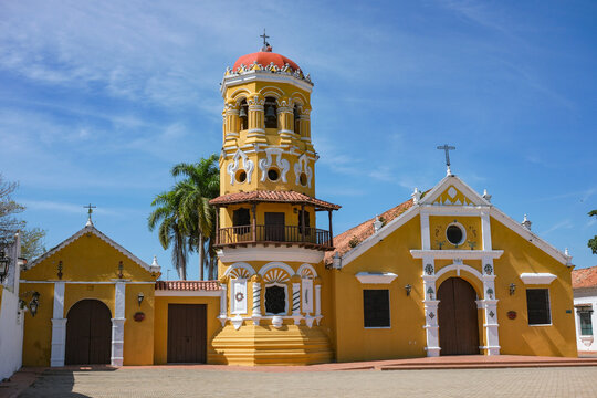 Santa Cruz de Mompox, Colombia - January 22, 2026: Church of Saint Barbara in Santa Cruz de Mompox, Colombia.