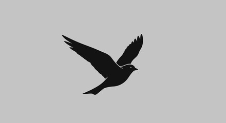 Fototapeta premium Silhouette of a bird in flight against a plain background.