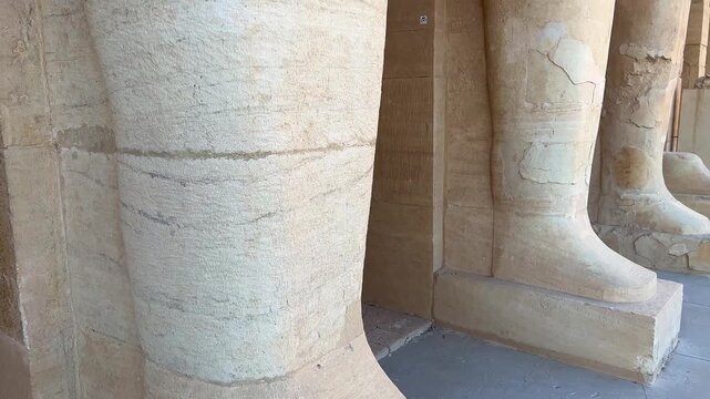 Egypt, December 20, 2022: The Mortuary Temple of Hatshepsut at Deir el-Bahri. Located near the cliffs of Deir el-Bahri on the west bank of the Nile, near the Valley of the Kings. Ancient temple. 4K