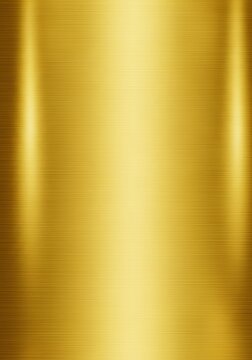 Detailed close-up of a luxurious brushed gold metal surface showing fine parallel processing lines and a rich metallic golden sheen, background, grain, decorative