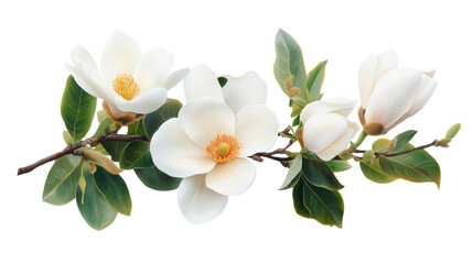 Obraz premium Beautiful Magnolia Flowers in Soft White and Green Colors on Transparent Background