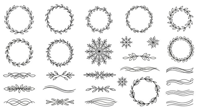Elegant Botanical Wreaths and Dividers Collection for Festive Designs.