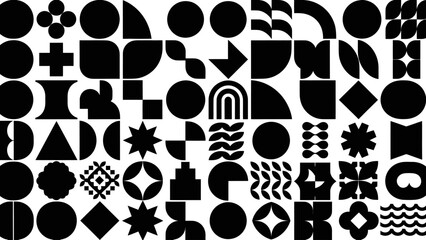 Fototapeta premium Abstract Geometric Shapes Collection Black and White Pattern Design.