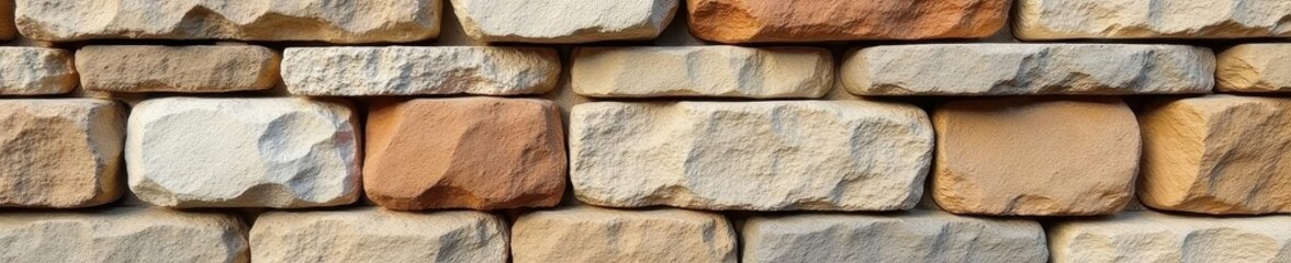 Close-up of dry stacked stone wall, various sizes , irregular, dry stacked