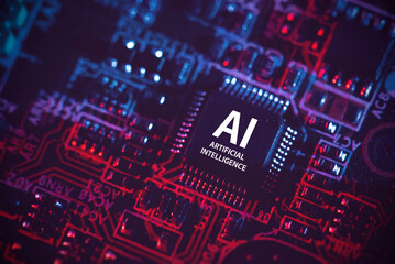 Artificial intelligence concept with computer chip