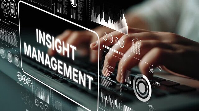 Advanced Data Insight Management and Analysis Concept with Hands on Keyboard and Digital Visualizations Background. Asymptotic smart data analytic.