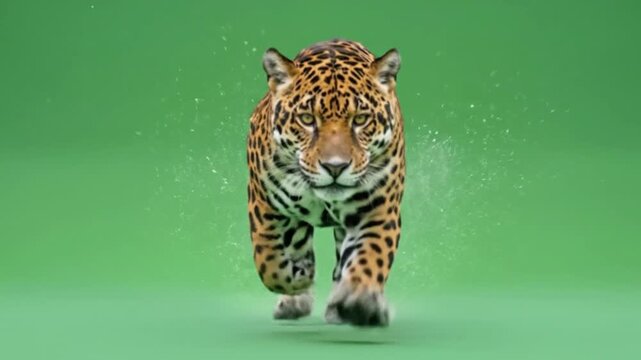 Jaguar Running  Green Screen Chroma Key Background Side View On&ccedil;a Pintada Correndo Tela Verde 