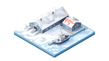 Isometric illustration of snowy mountain resort with chairlift