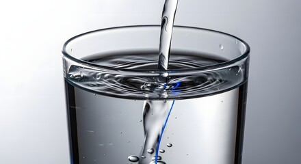 A crystal glass fills with pure water with close-up shot