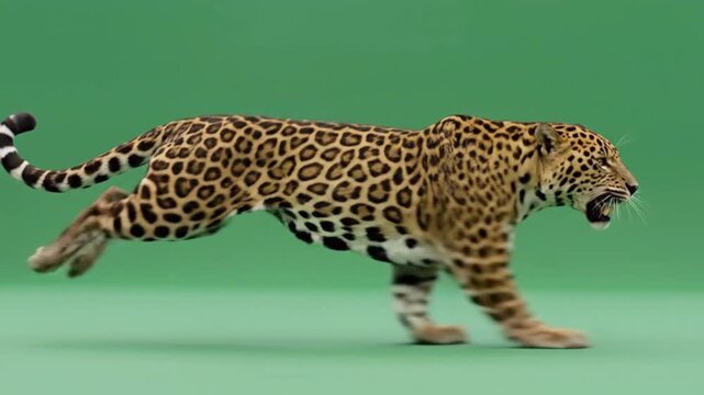 Jaguar Running  Green Screen Chroma Key Background Side View On&ccedil;a Pintada Correndo Tela Verde 