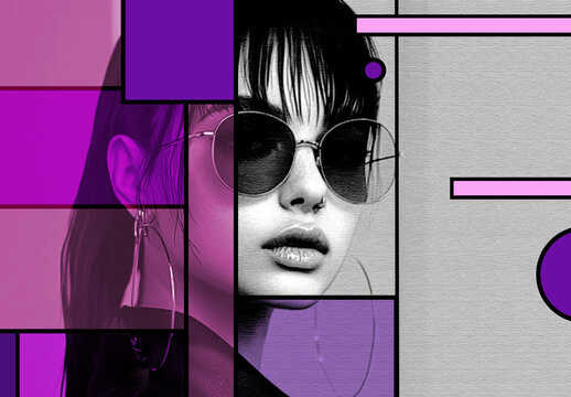 Purple And Gray Bauhaus Retro Design Photo Effect