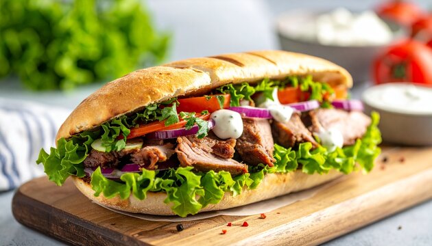 German-Style D&ouml;ner Kebab Wrap. German Food Close Up