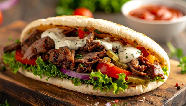 German-Style D&ouml;ner Kebab Wrap. German Food Close Up