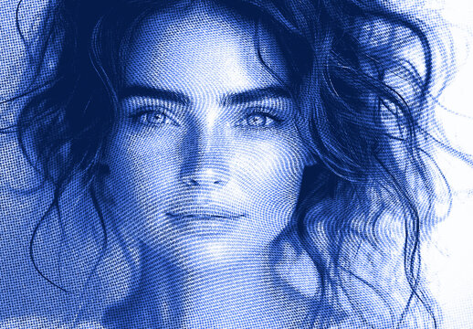Blue Monochrome Halftone Engraving Photo Effect