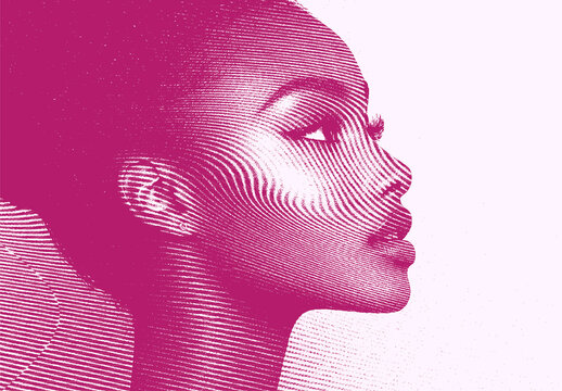 Pink And Fuchsia Monochrome Halftone Engraving Photo Effect