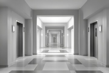Fototapeta premium Empty modern corridor with strong perspective, symbolizing journey, direction, focus, and the path forward
