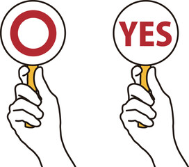 マル印のプレートを挙げる手のイラスト素材