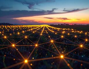 未来的なデジタルグリッドと光る接続 / Futuristic Digital Grid with Glowing Connections