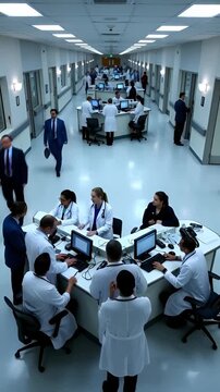 Hospital nurses station timelapse of busy medical staff