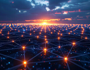 未来的なデジタルグリッドと光る接続 / Futuristic Digital Grid with Glowing Connections