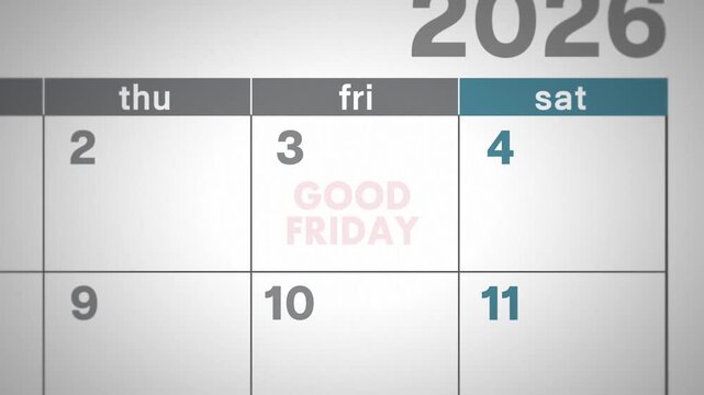 Good Friday April calendar 2d animation emphasis with red circle highlight style