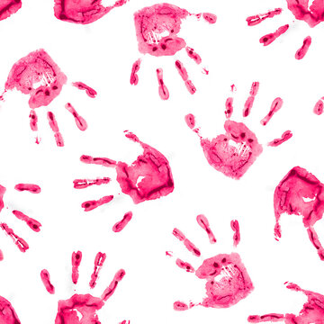 Red Handprints on White Background