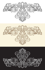 Symmetric engraving baroque ornament vector floral illustration