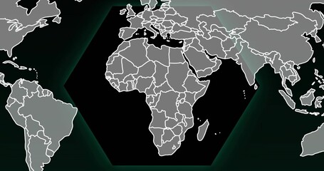 Naklejka premium Displaying vector map showing Africa on digital display inside dark hexagon with white borders