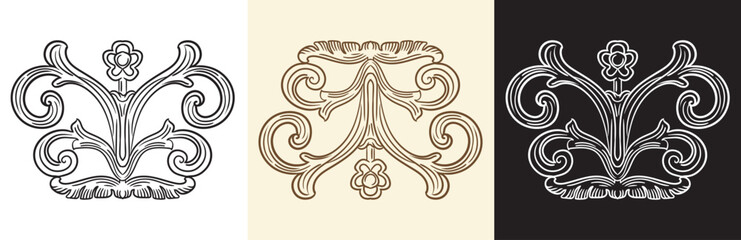 Hand drawing baroque monogram vector isolated illustration