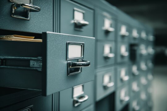 Aligned filing cabinet drawers partially visible in an organized office