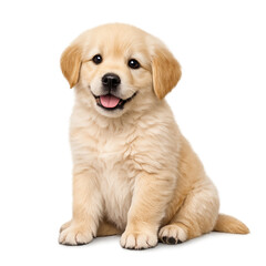 Golden Retriever Puppy Sitting and Smiling Isolated on Transparent Background