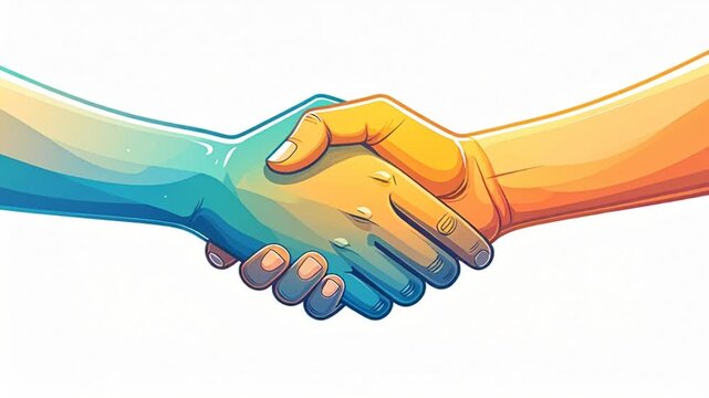 Partnership handshake with colorful gradient arms on white background