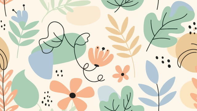 Abstract Floral and Leaf Pattern with Organic Shapes.